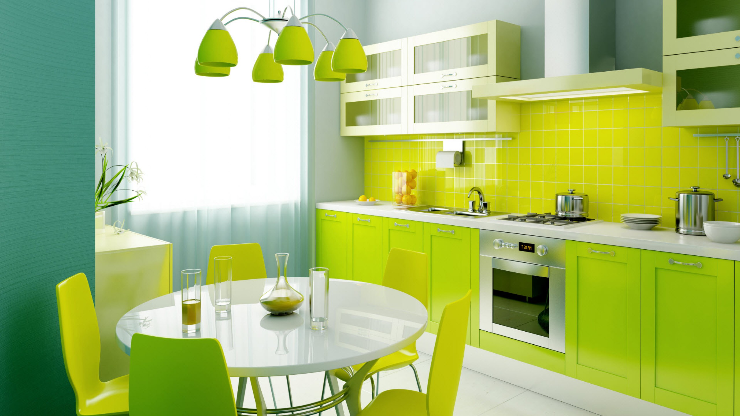 Kitchen Design Green Colour - HD Wallpaper 