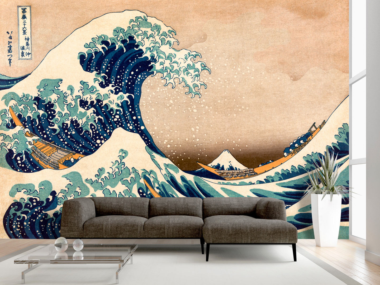 Wall Mural Hokusai - Great Wave Off Kanagawa Wall - HD Wallpaper 