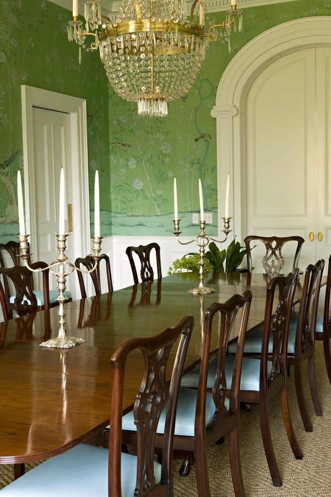 Los Angeles Silver Wallpaper For Walls With Traditional - Dining Room - HD Wallpaper 