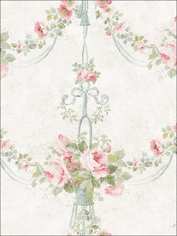 Floral Basket Pink Rose Wallpaper Vc90002 By Regency - Floral Basket Wallpaper Wallquest - HD Wallpaper 