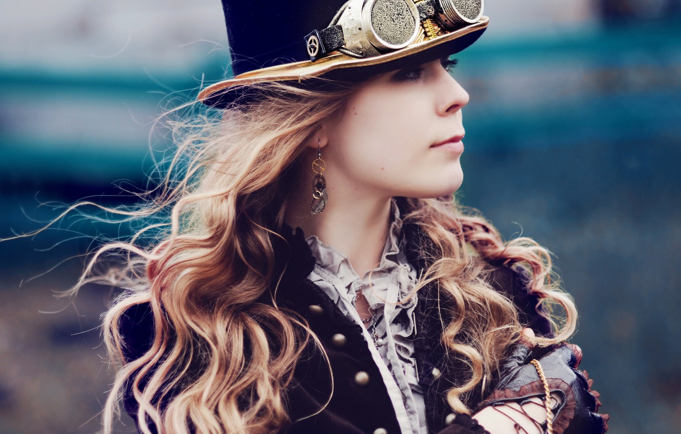 Photo Wallpaper Girl, Hair, Hat, Earrings, Cylinder, - Steampunk Hairstyles With Hat - HD Wallpaper 