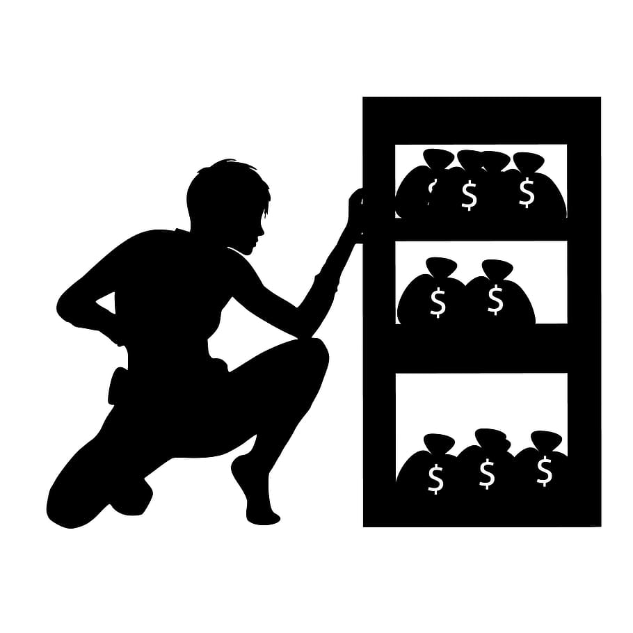Silhouette Of Thief Stealing Bags Of Money - Theft Silhouette - HD Wallpaper 