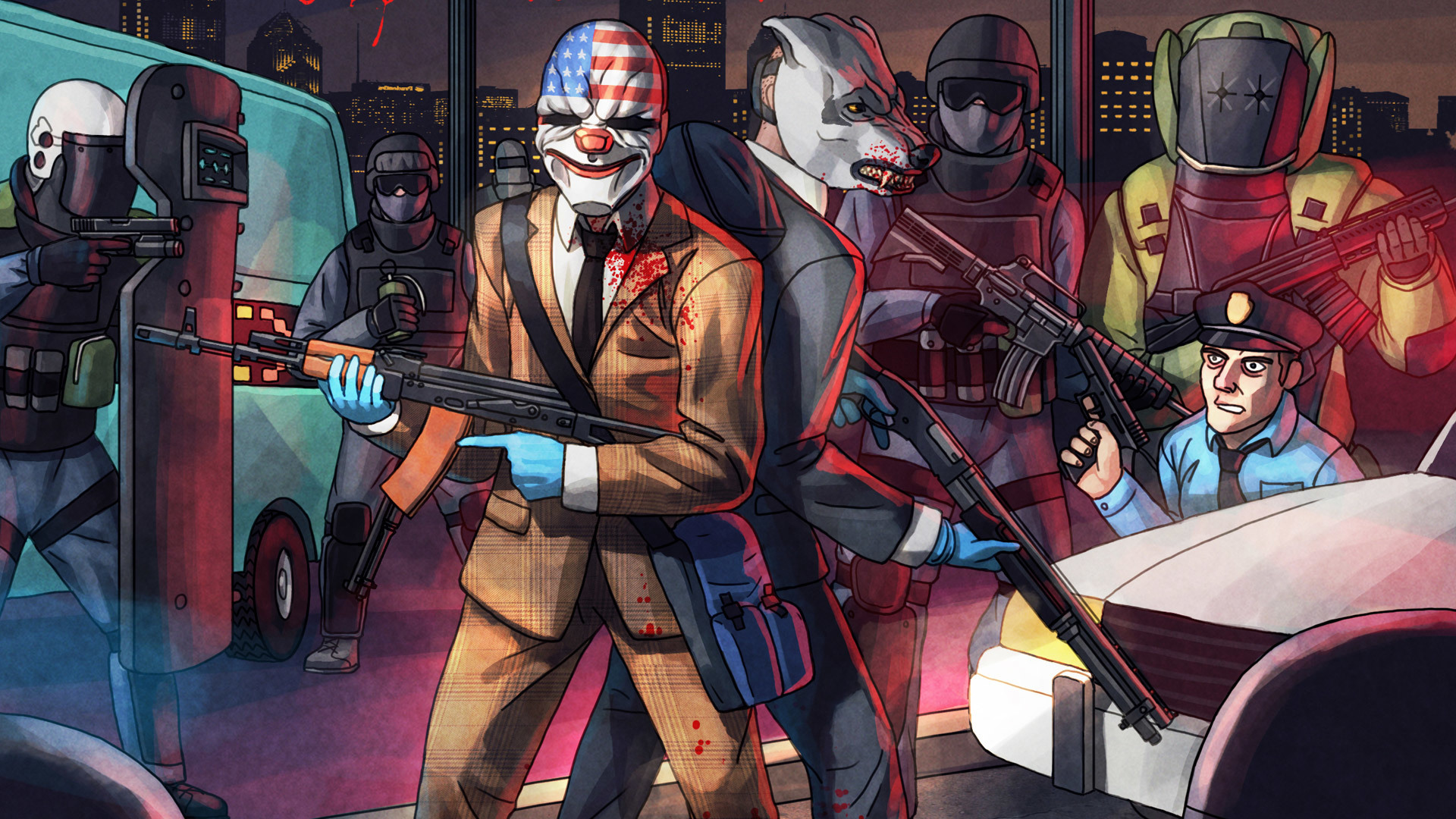 Payday 2 Hotline Miami - HD Wallpaper 
