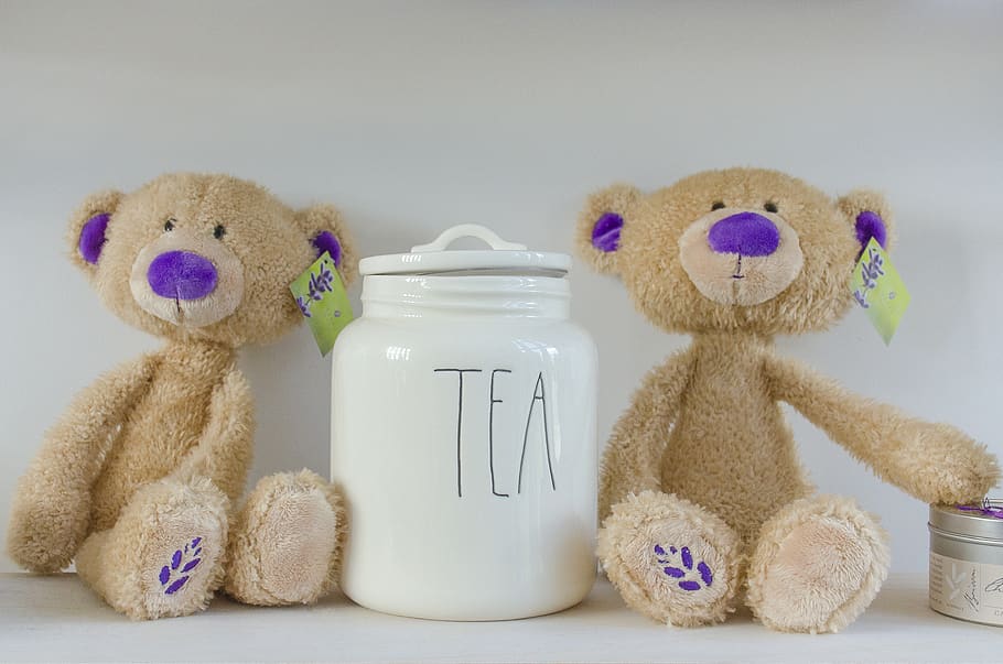 Two Bear Plush Toy Beside Tea Jat, Plush Toys, Teddy - Stuffed Toy - HD Wallpaper 