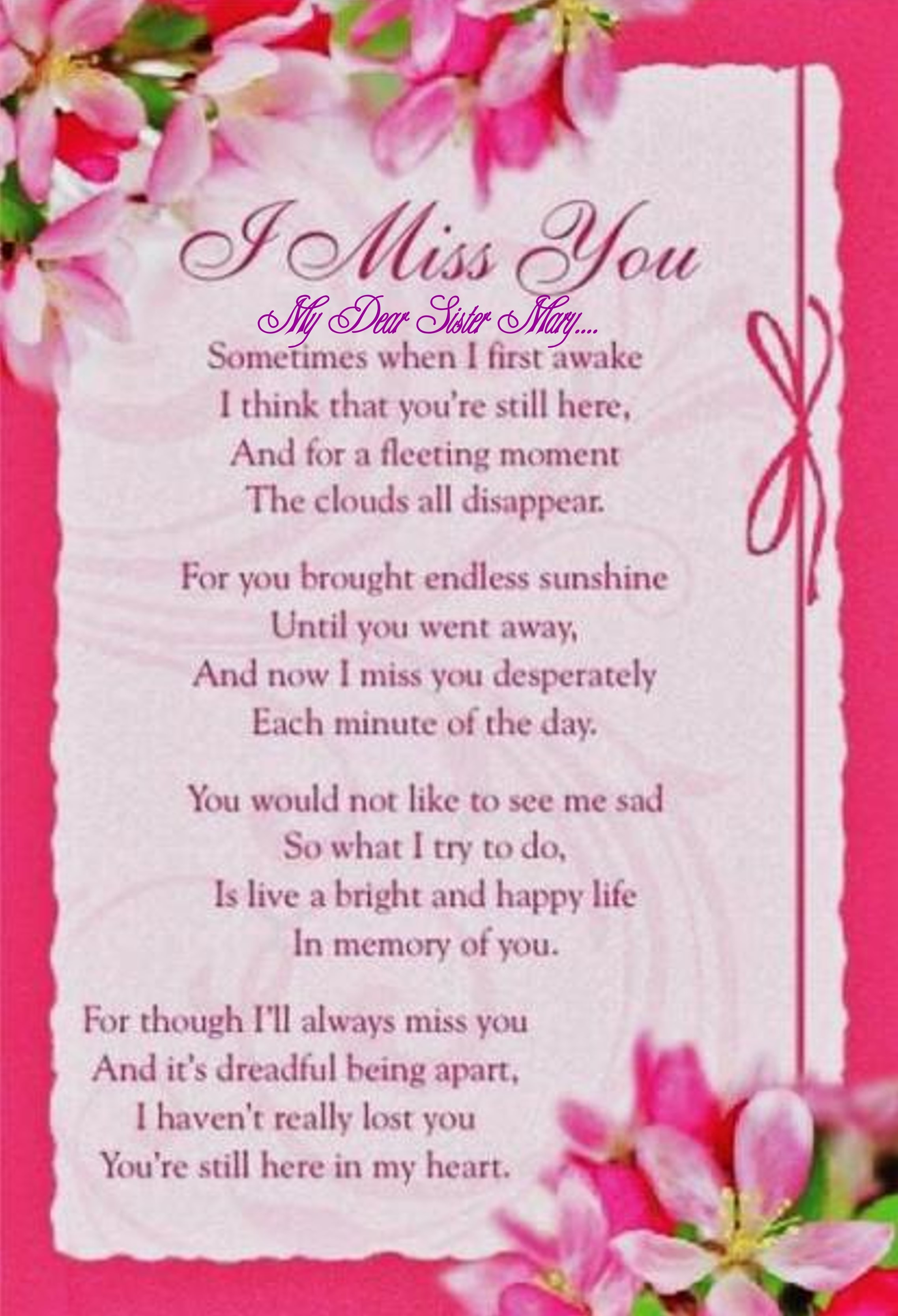 Missing My Mom In Heaven Quotes Mary Louise Norman - Miss You My Sister Poems - 2276X3333 Wallpaper - Teahub.io