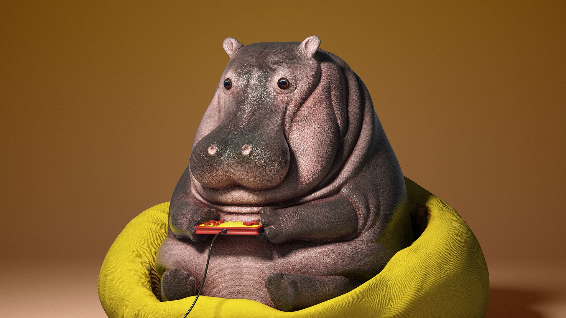 Wallpaper Hippo, Joystick, Art, Funny, 3d - Guodong Zhao - HD Wallpaper 