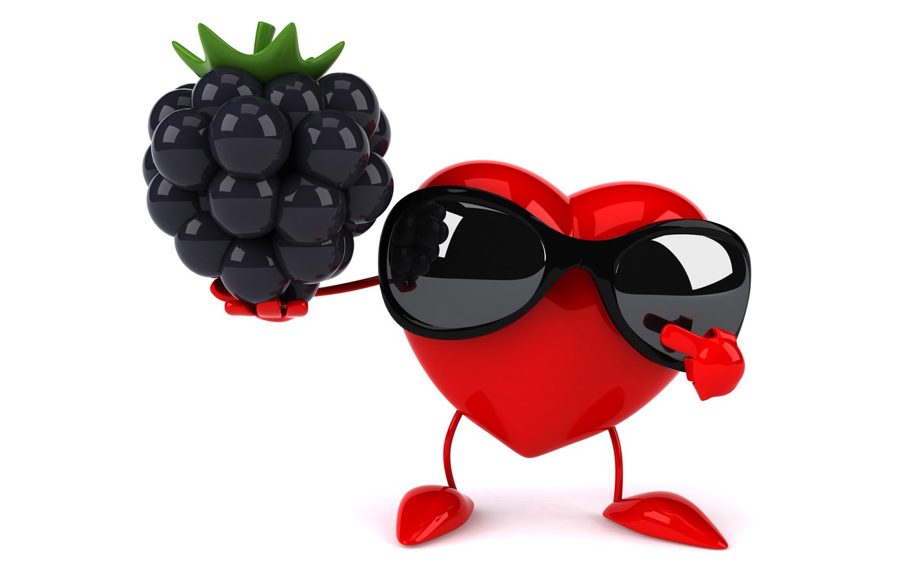 Photo Wallpaper Heart, Heart, Blackberry, Funny, Rendering, - Ежевика Арт - HD Wallpaper 