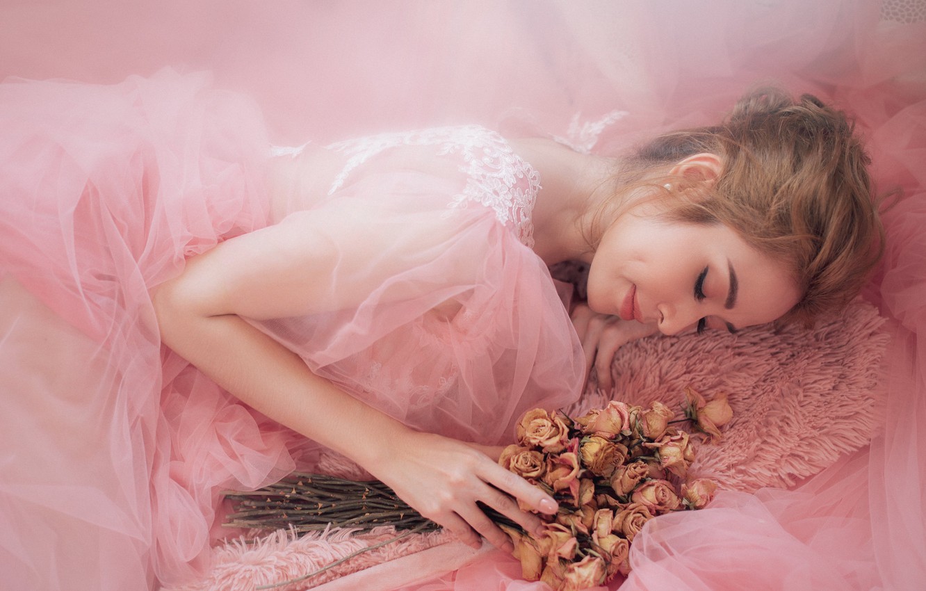 Photo Wallpaper Girl, Asian, Pink Haze, Noxics Image - Girl - HD Wallpaper 