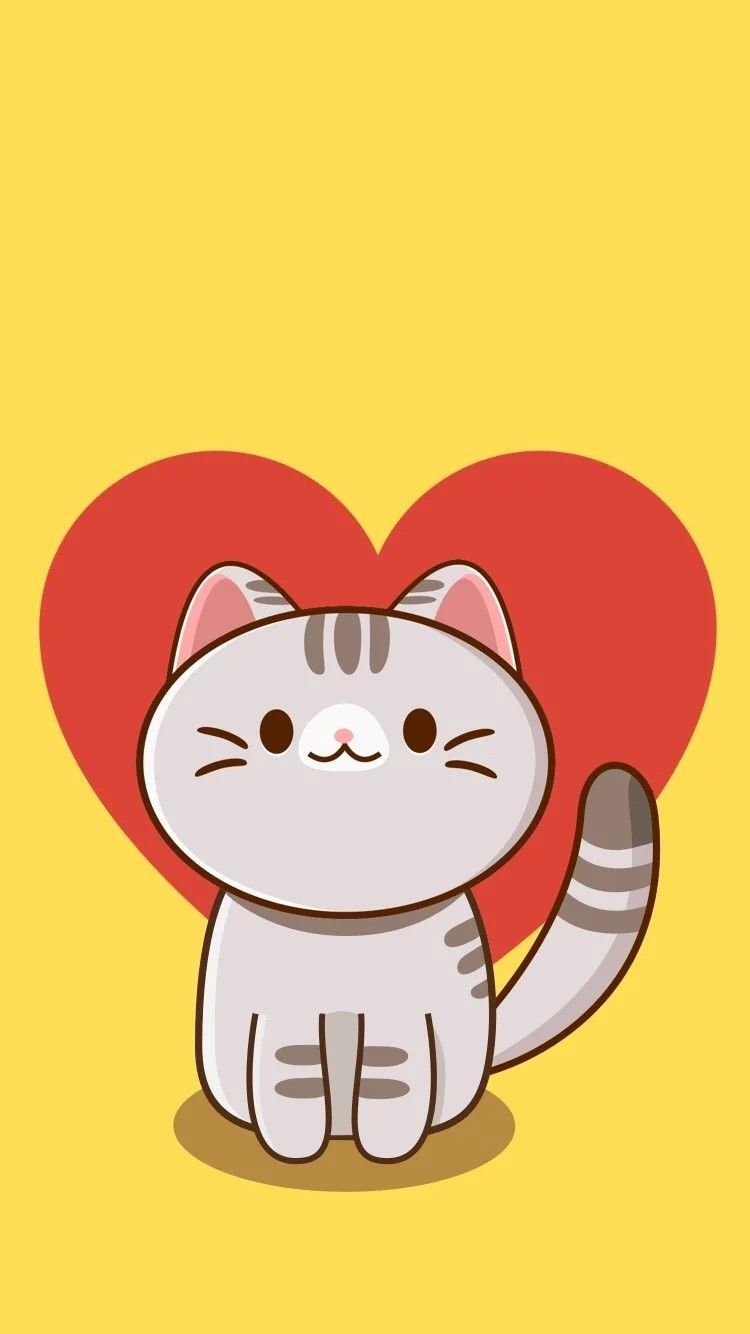 Cute Cat Cartoon Wallpaper Red - HD Wallpaper 