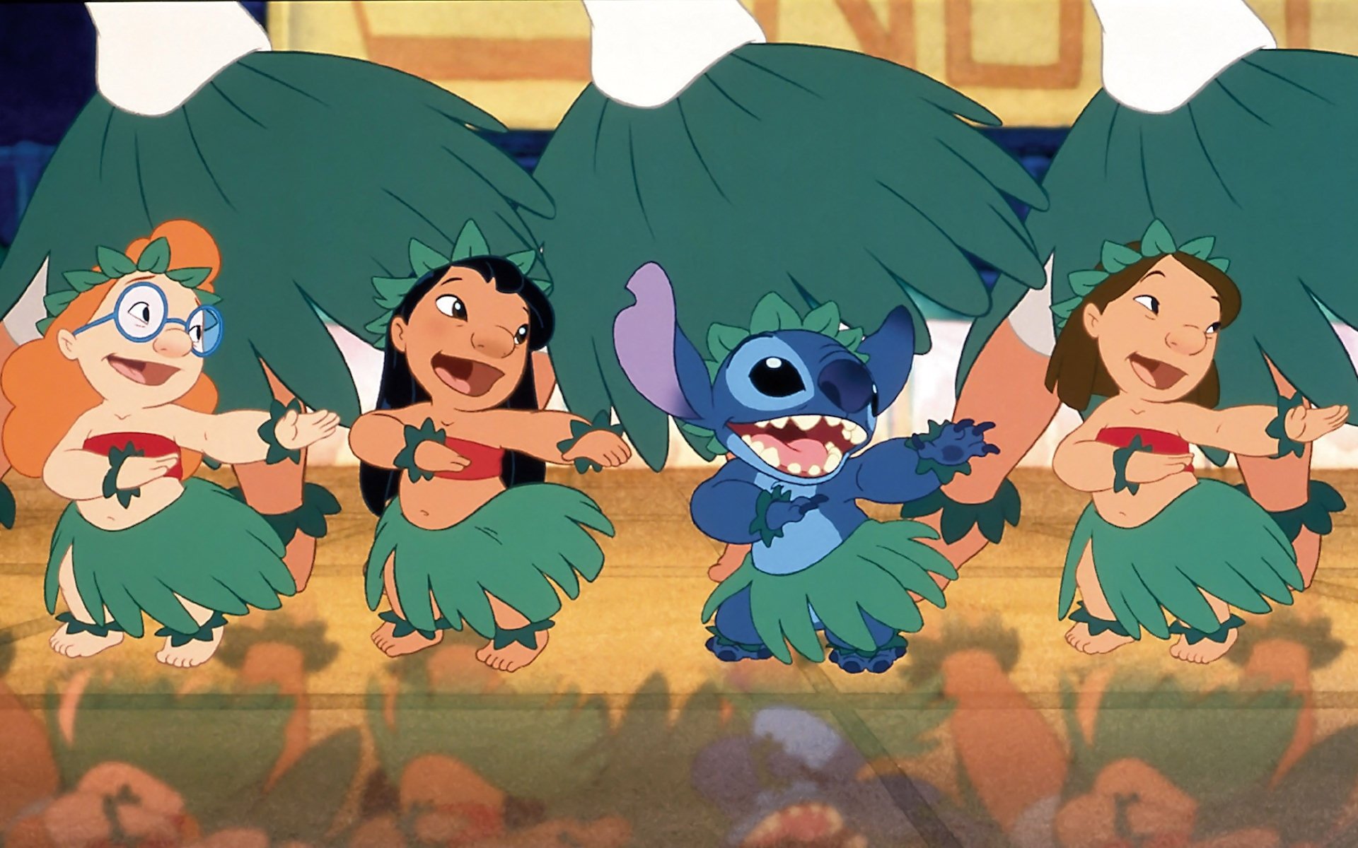 Lilo And Stitch In Hula Skirts - HD Wallpaper 