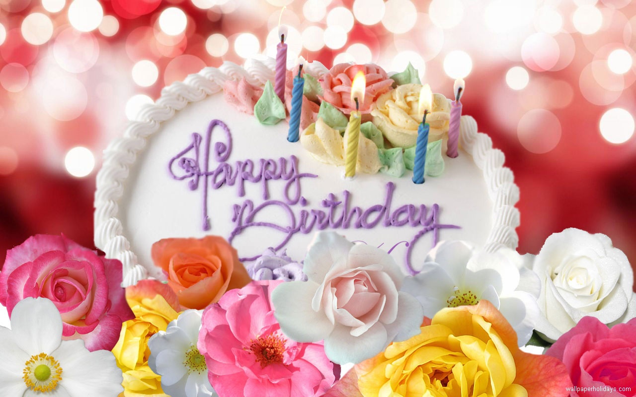 Happy Birthday Roses - Happy Birthday Images With Cake And Flowers - HD Wallpaper 