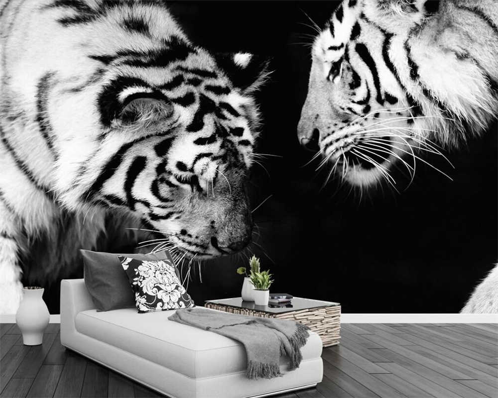 Beibehang Custom Wallpaper Black And White Tiger Tv - Papel De Parede 3d Moderno - HD Wallpaper 