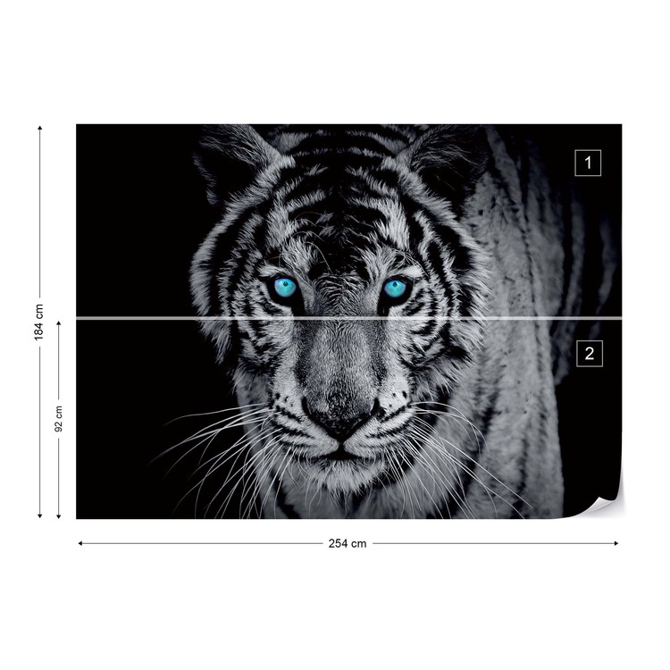 Black And White Tiger Blue Eyes Wallpaper Mural - Tiger Wall Paper - HD Wallpaper 