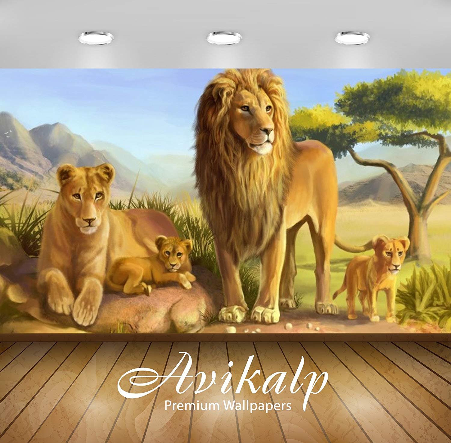 Avikalp Exclusive Awi2233 Lion Family Wallpaper Animals - Lion And Lioness Baby - HD Wallpaper 