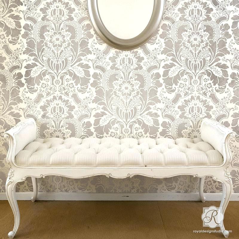 Royal Wall Painting Accent Wall With Classic Wallpaper - Damask Paint Stencil - HD Wallpaper 