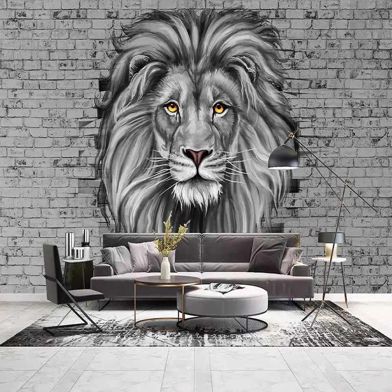 Custom Photo Wallpaper Modern Black And White Lion - Lion Wallpaper For Home - HD Wallpaper 