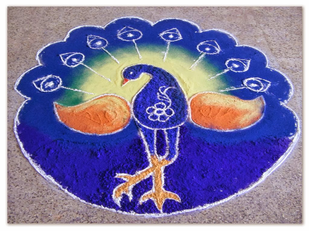 Easy Peacock Rangoli Design - Diwali Special Rongali Design - HD Wallpaper 
