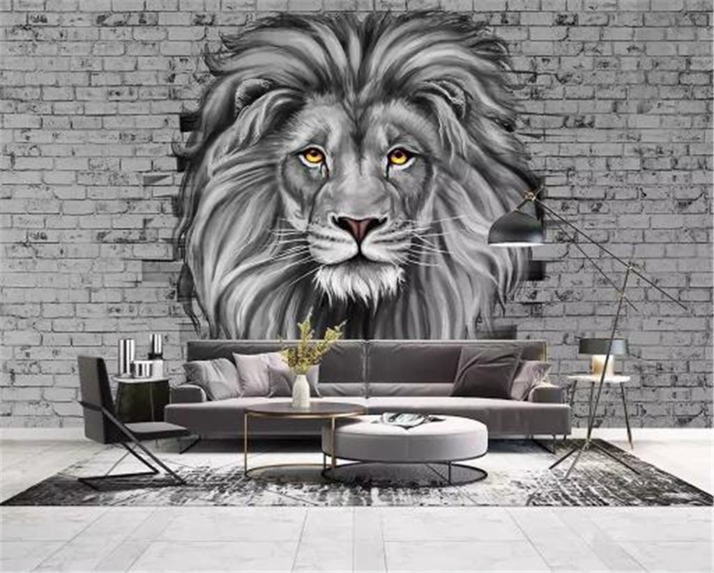Black And White Lion Mural - HD Wallpaper 
