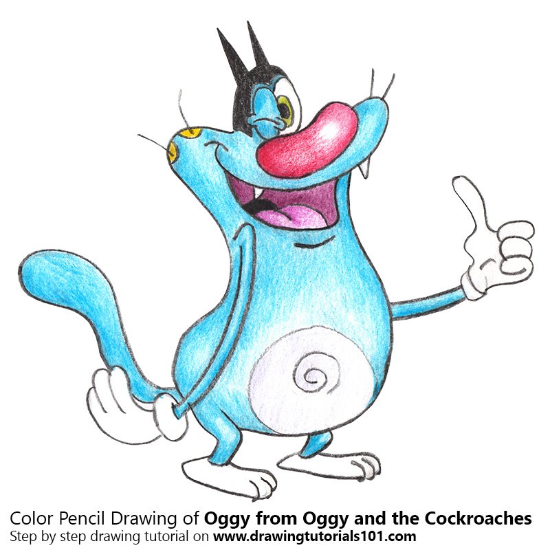 Oggy From Oggy And The Cockroaches Colored Pencils - Oggy And Cockroaches  Drawing - 800x800 Wallpaper 