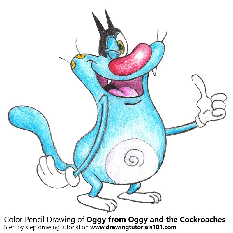 Oggy From Oggy And The Cockroaches Colored Pencils - Oggy And Cockroaches Drawing - HD Wallpaper 