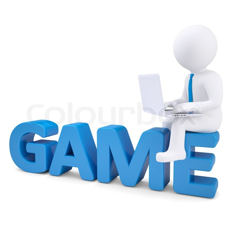 3d White Man With Laptop Sitting On The Word Game Stock - Word Game - HD Wallpaper 