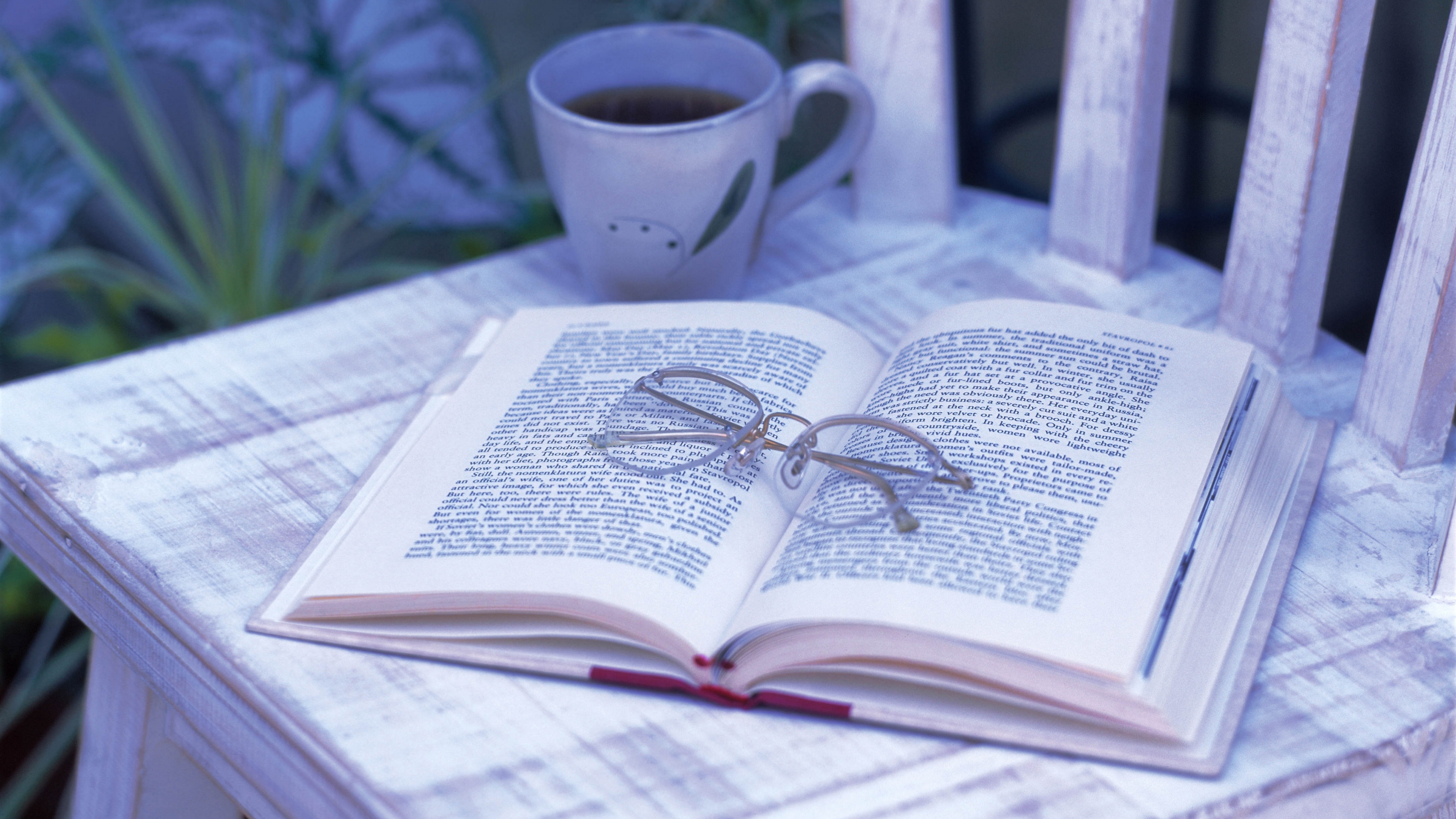 Wallpaper Book, Glasses, Tea, Chair, Cup, Garden - Book With Cup And Glasses - HD Wallpaper 