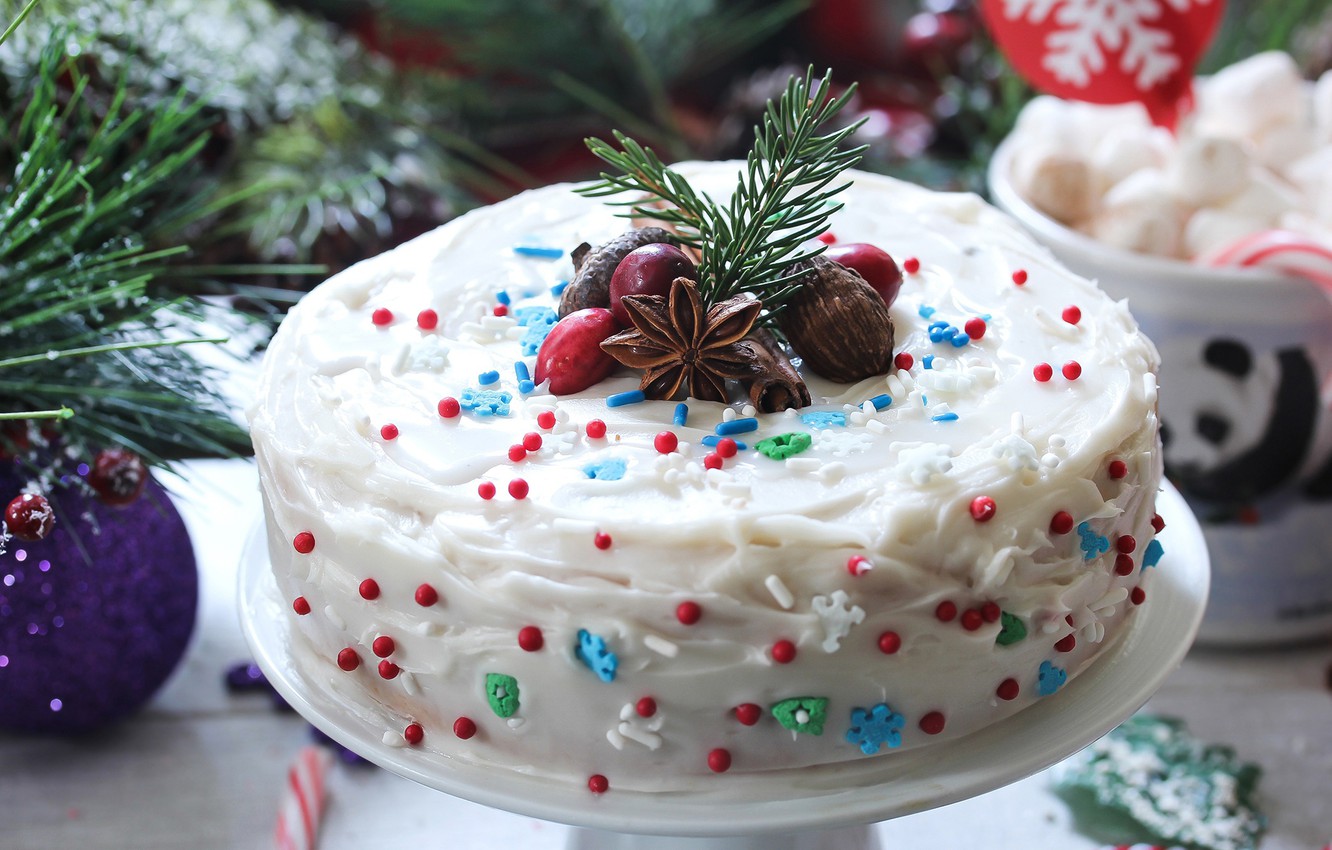 Photo Wallpaper New Year, Cake, Decoration, Cream, - Тортик Новый Год Обои - HD Wallpaper 