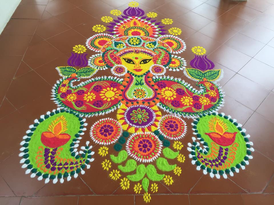 Kolam Design - Durga Maa Rangoli Design - HD Wallpaper 
