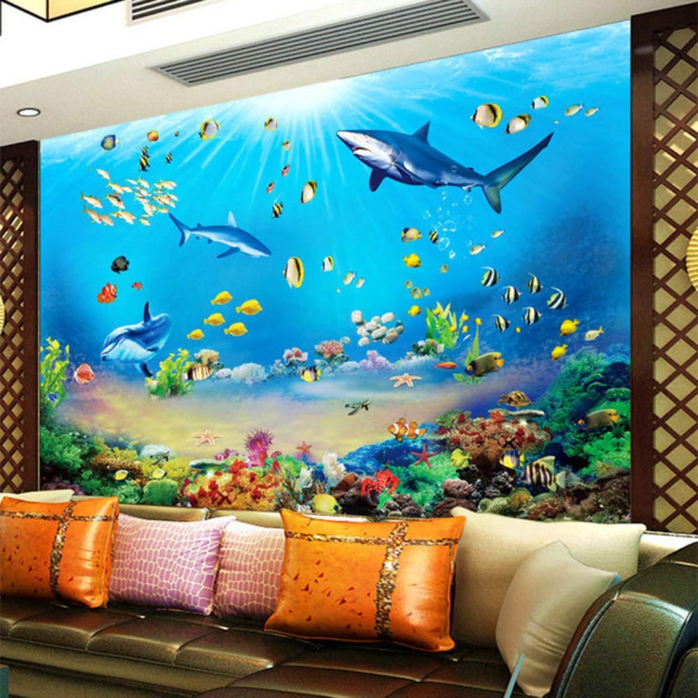 3d Aquarium Wallpaper In Drawing Room - HD Wallpaper 