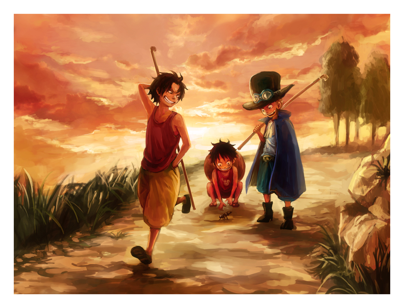 Monkey D Luffy One Piece Portgas D Ace Sabo Tsuyomaru - One Piece Wallpaper Luffy Ace Sabo - HD Wallpaper 