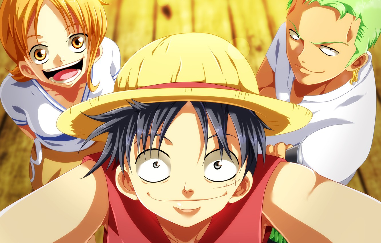 Photo Wallpaper Joy, One Piece, Smile, Characters - One Piece Luffy Zoro Nami - HD Wallpaper 