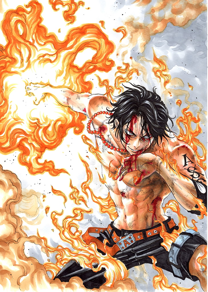 Ace Illustration, Anime, One Piece, Anime Boys, Backgrounds, - Portgas D Ace Fanart - HD Wallpaper 