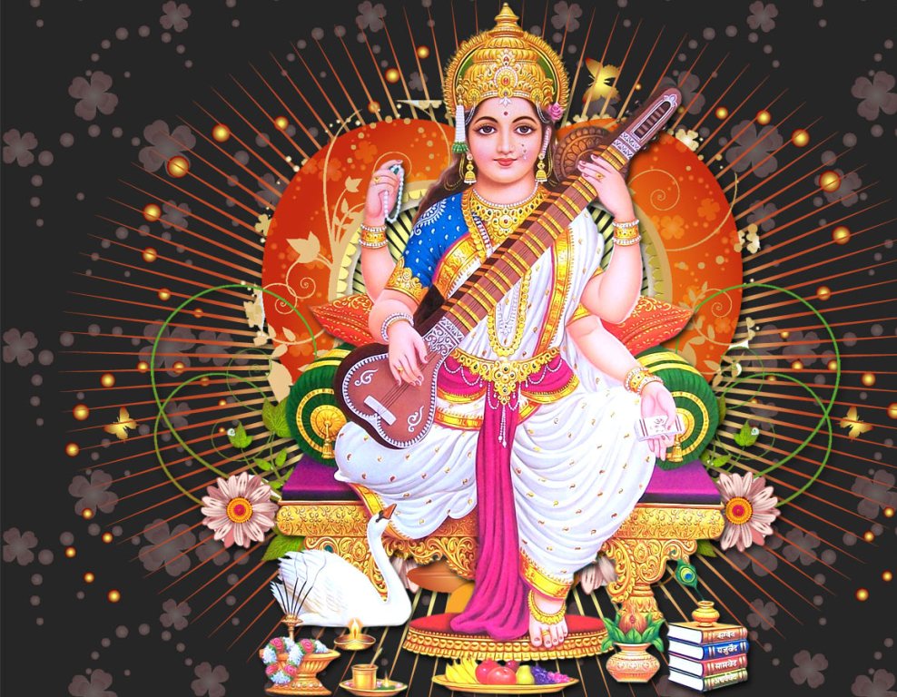 God Saraswati Maa Images - Happy Saraswati Puja Image Hd - HD Wallpaper 