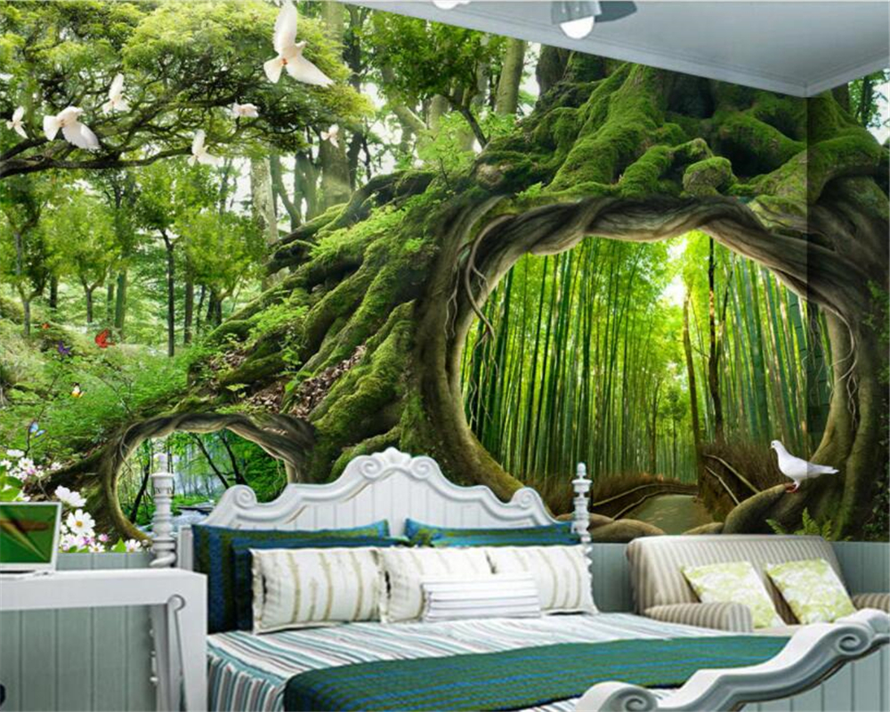 3d Wall Mural Forest - HD Wallpaper 