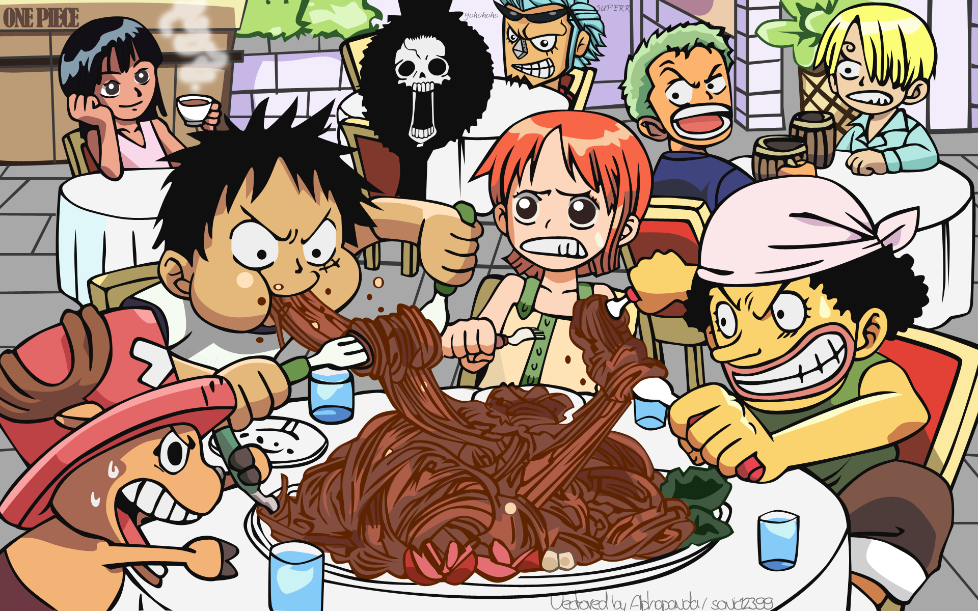 *mugiwara Kids* - One Piece Crew Eating - HD Wallpaper 