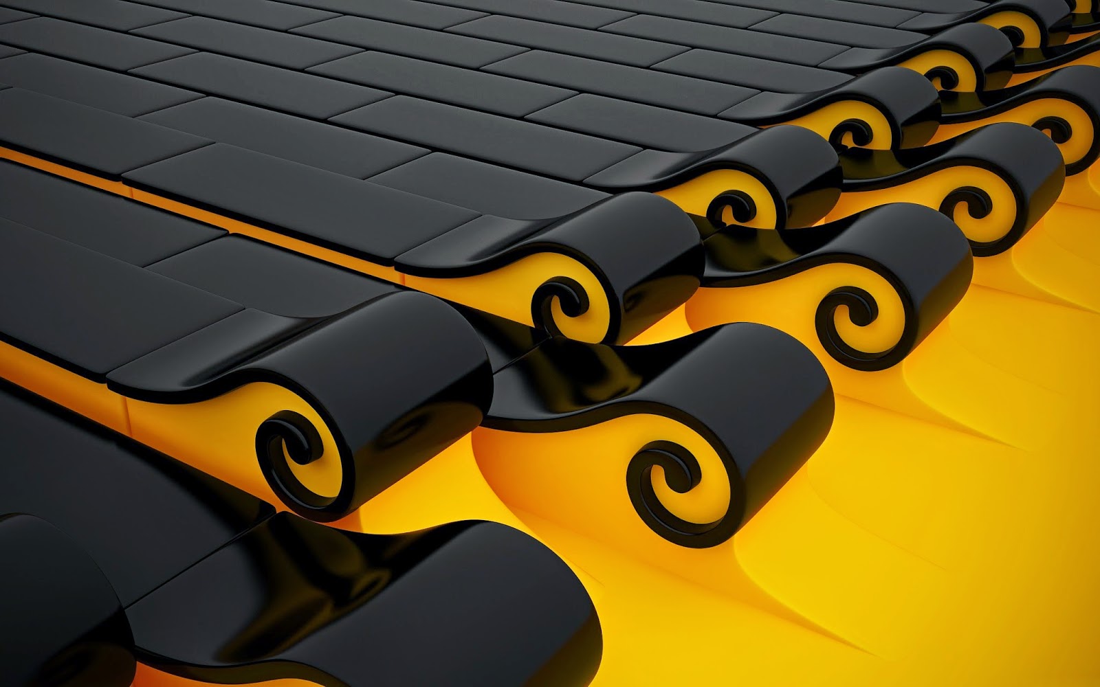 3d Wallpapers, 3d Shapes, 3d Curved Shapes, Curved - Yellow Black Wallpaper Abstract - HD Wallpaper 