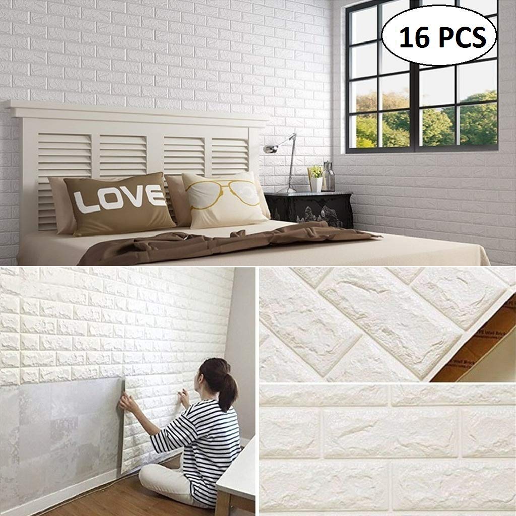 Lukzer 3d Foam Self Adhesive Brick Wall Stickers/diy - White Brick Wall Room - HD Wallpaper 