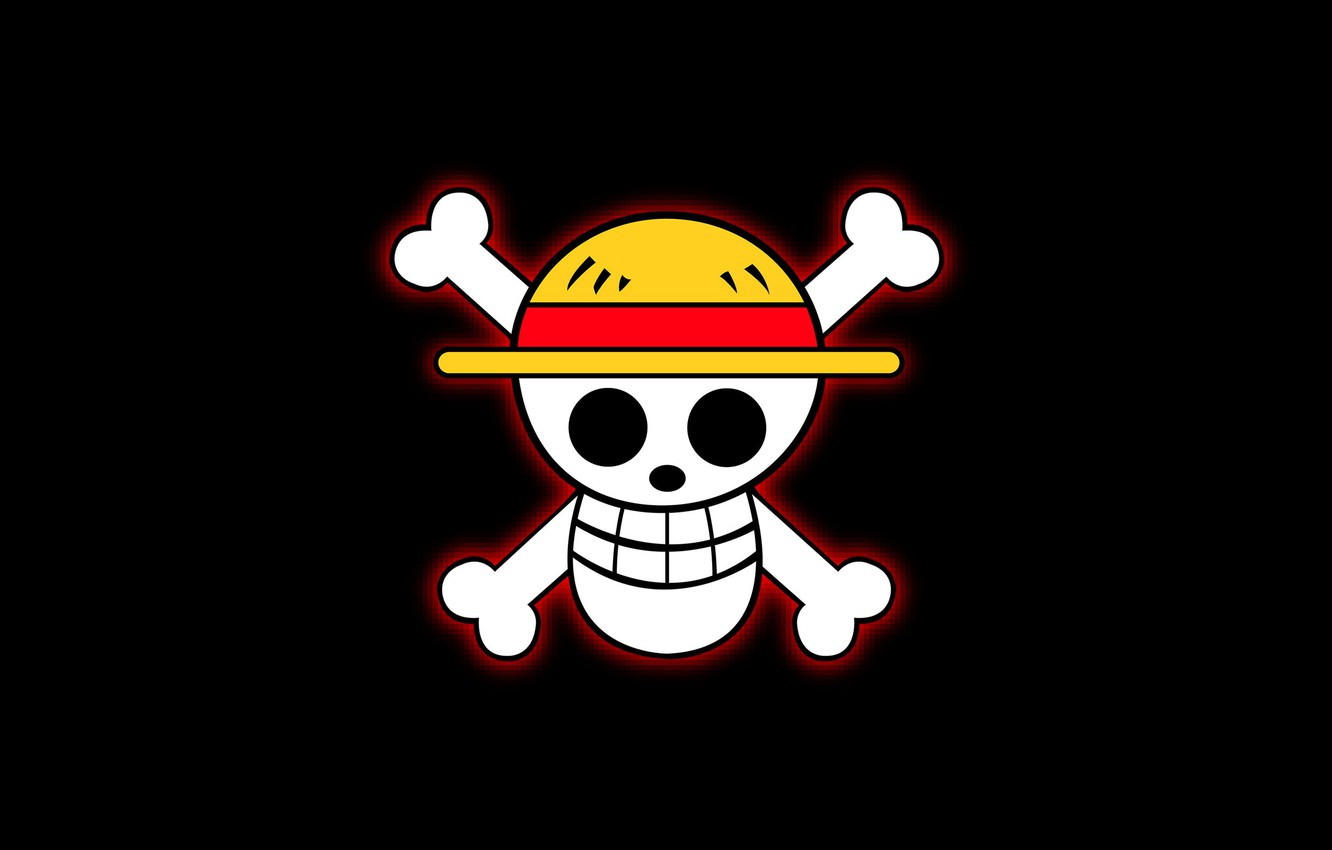 Photo Wallpaper Skull, Glow, Hat, Bones, Black Background, - Straw Hat Pirates Logo Wallpaper Hd - HD Wallpaper 