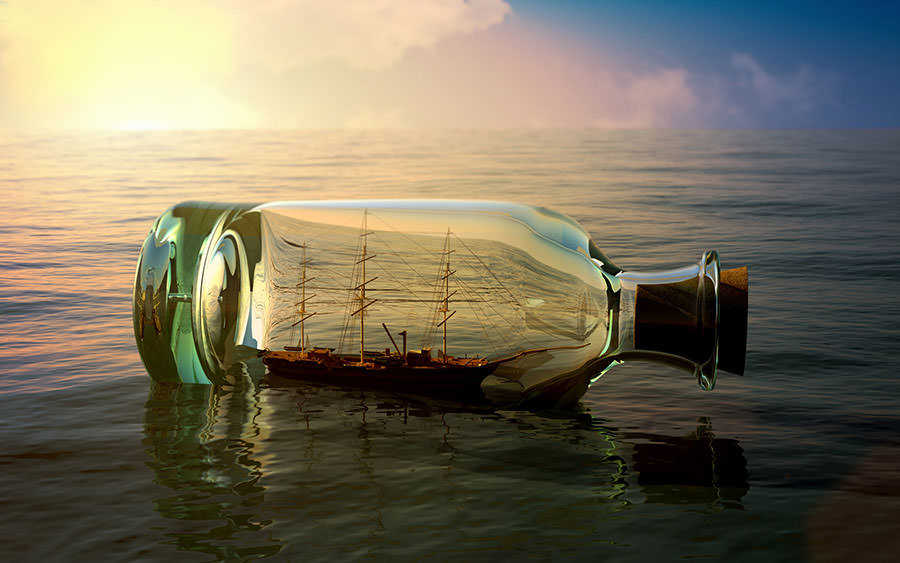 Ship In A Bottle With Water - HD Wallpaper 