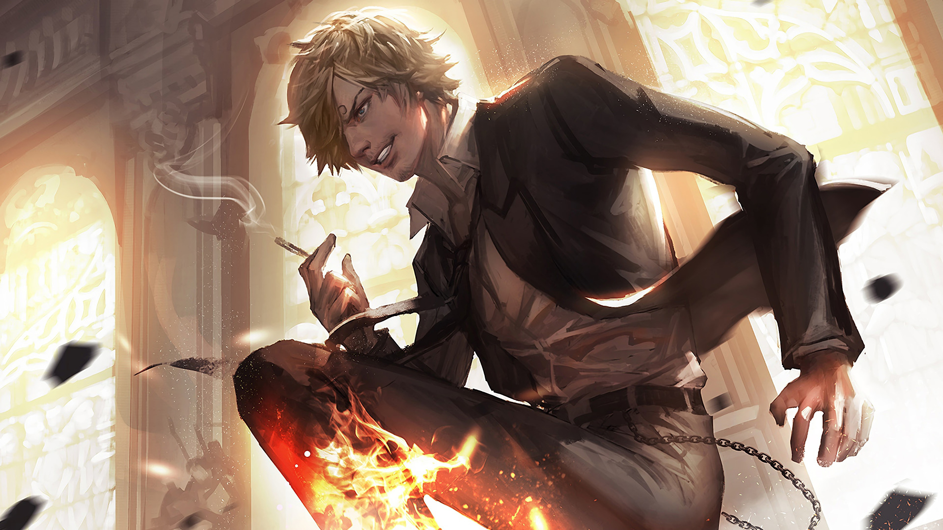 Wallpaper Of Anime, Art, Fire, Smoke, Sanji, One Piece - One Piece Wallpaper Sanji - HD Wallpaper 