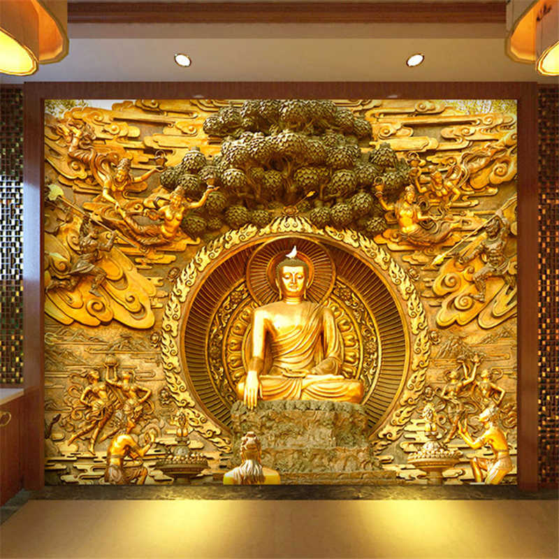 Beibehang Golden Buddha Buddhist Temple Mural Custom - Grand Buddha At Ling Shan - HD Wallpaper 