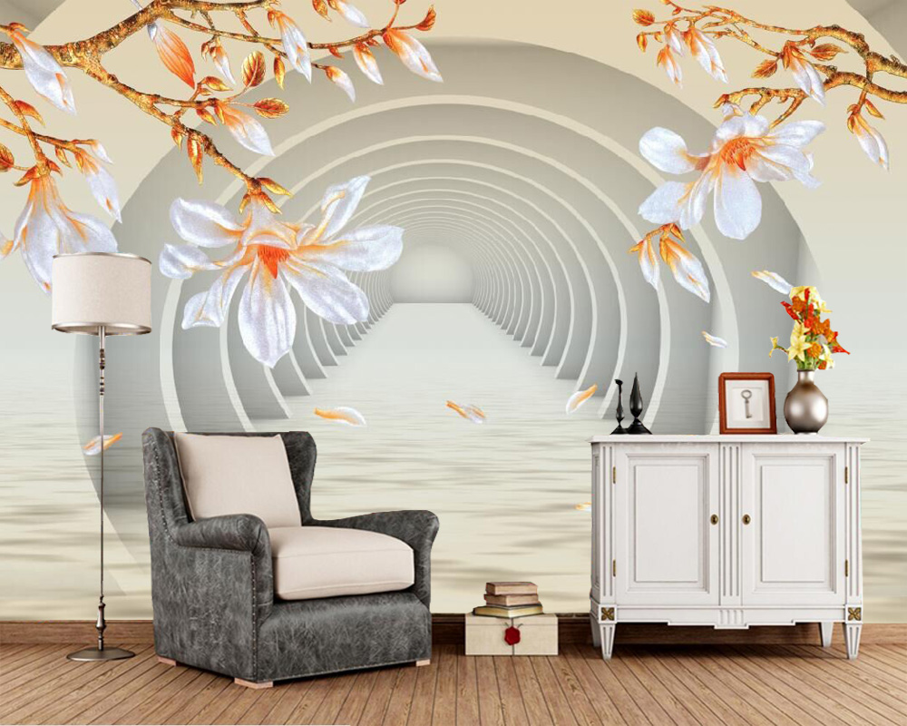 Custom Large Murals,three Dimensional Space Jade Orchid - پوستر سه بعدی گل و تونل - HD Wallpaper 