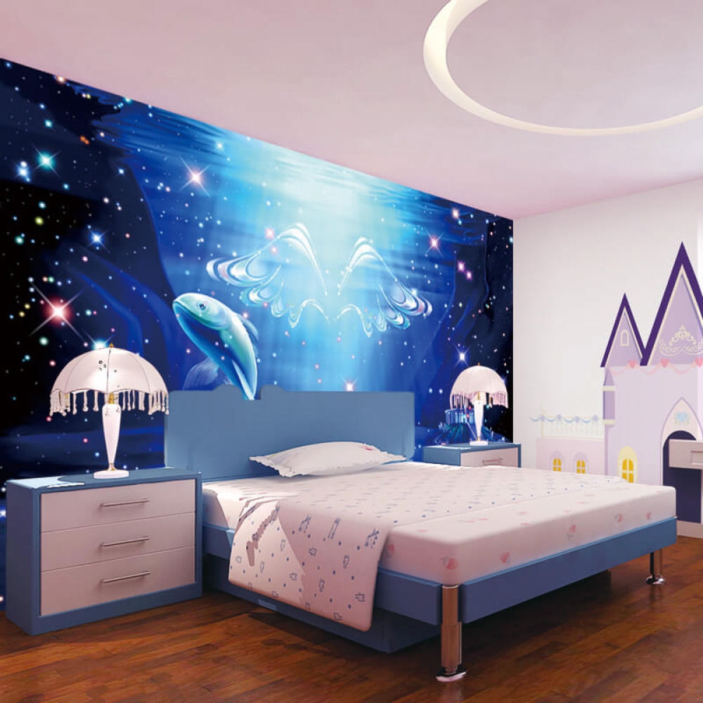 Magical Underwater World 3d Custom Wallpaper Tv Background - Bedroom With Underwater Mural - HD Wallpaper 