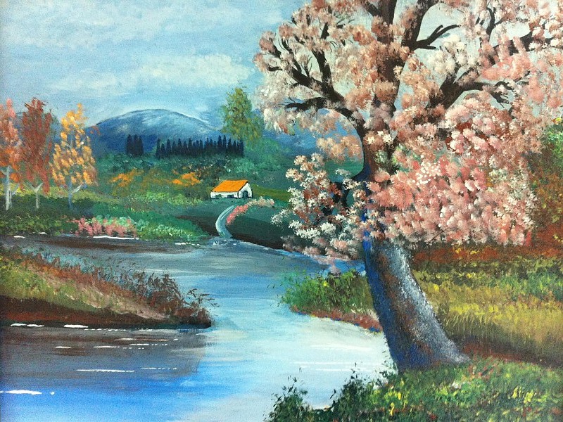 Landscape Painted By Saad Kilo Wallpaper - Paisagem Pintada Na Parede - HD Wallpaper 