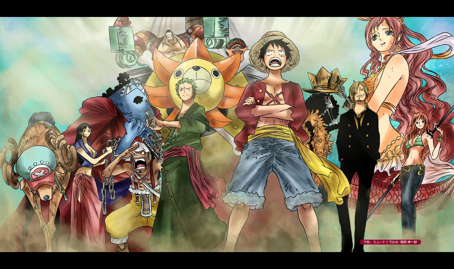 One Piece Anime Nico Robin Roronoa Zoro Franky One - Straw Hat Pirates Fishman Island - HD Wallpaper 