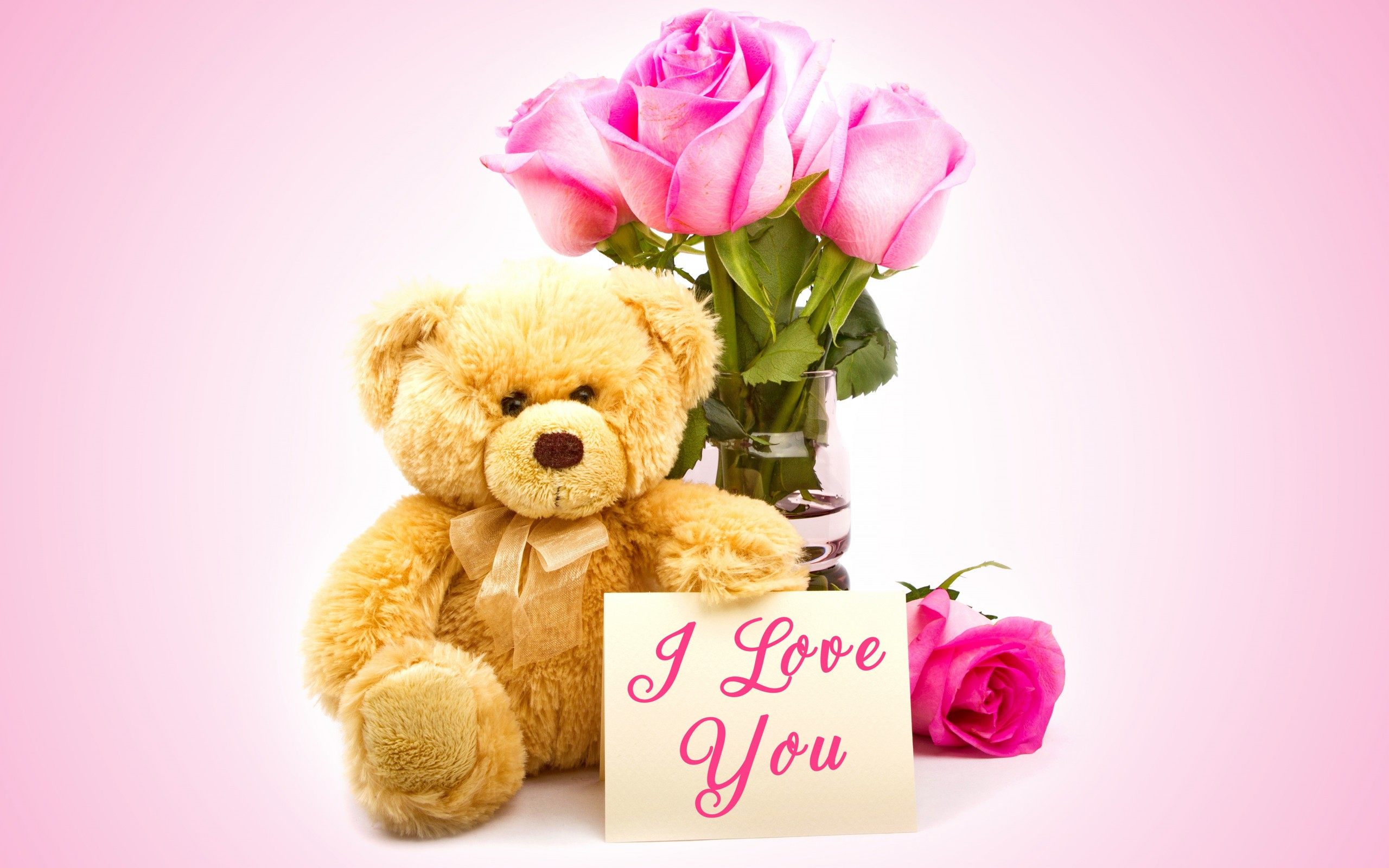 Love Letter - Love You Teddy Bear And Flowers - HD Wallpaper 
