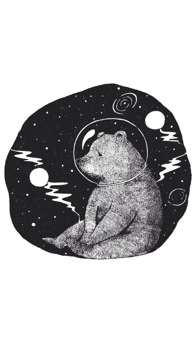 Bear, Space, And Black And White Image - Tatuaje Galaxia Y Astronauta - HD Wallpaper 