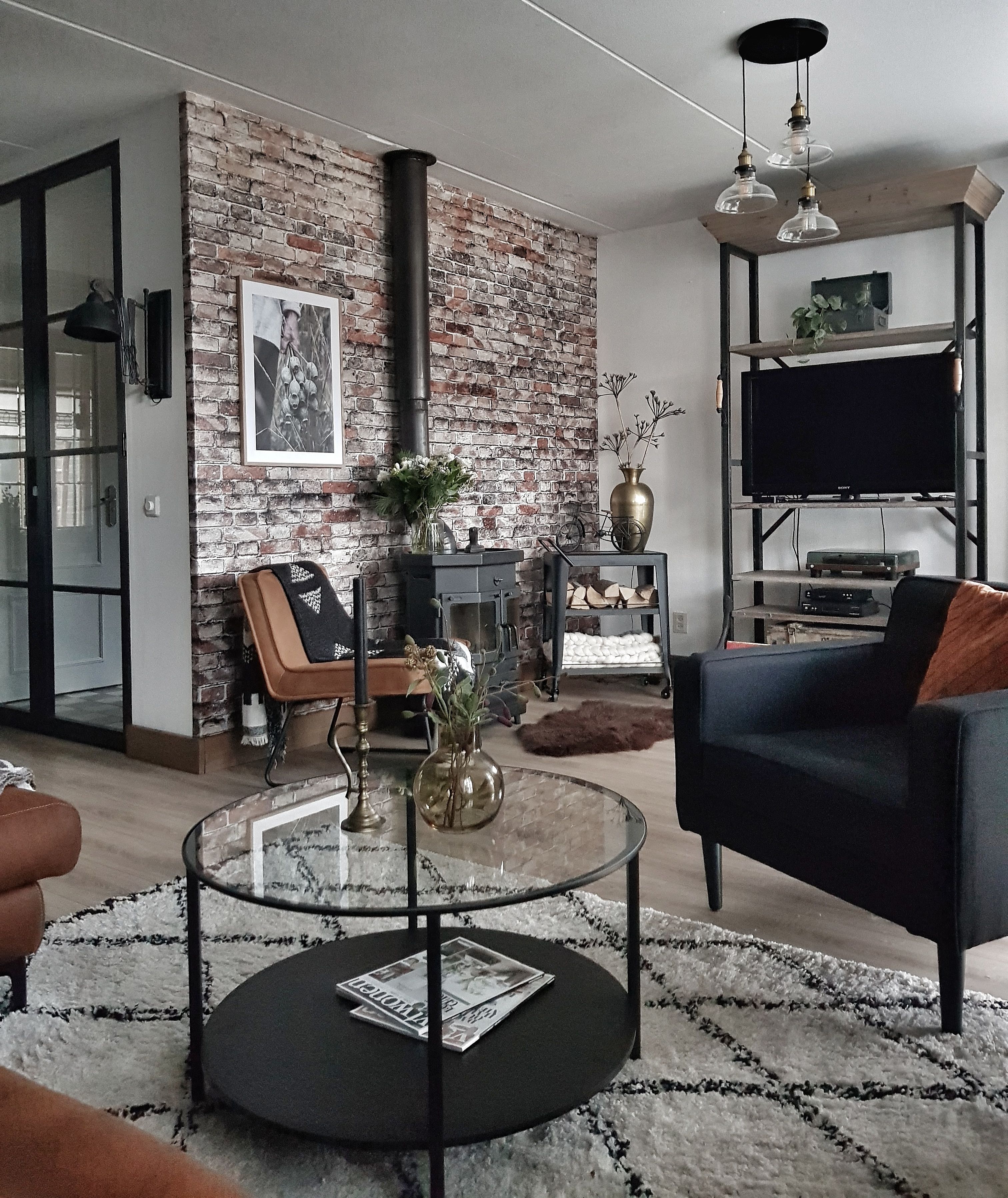 Industrial Style Living Room Brick - HD Wallpaper 