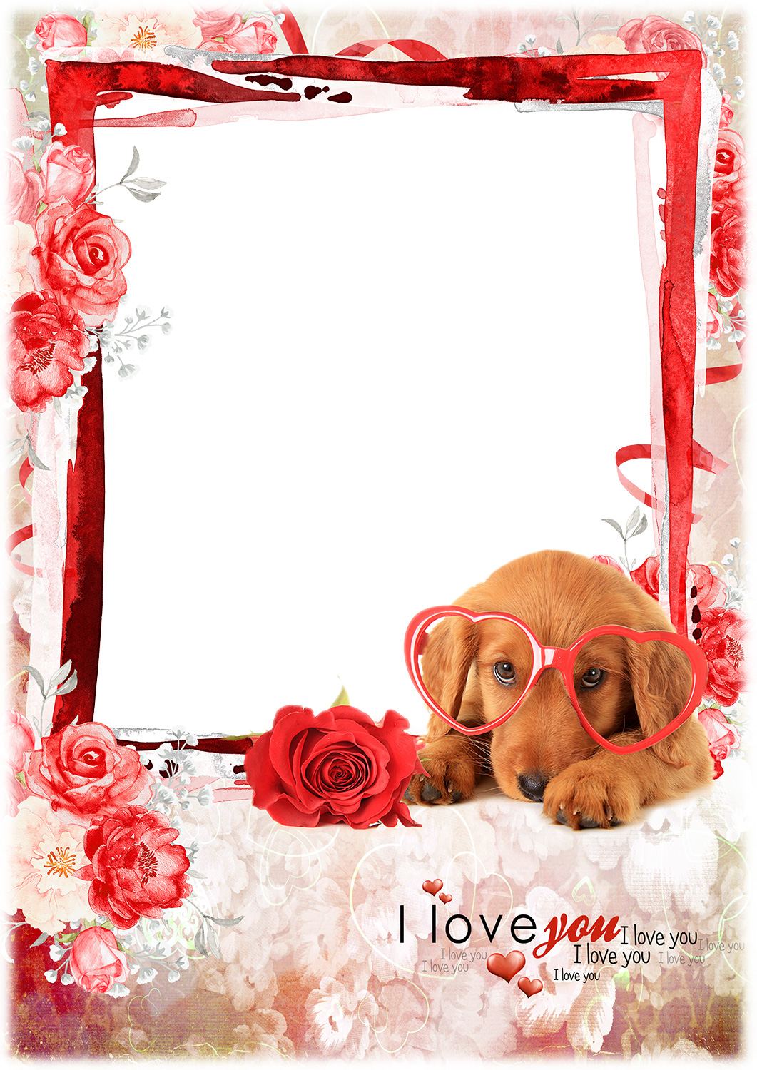 Say Love You With A Photo Frame With A Cute Dog - Love You Frame Png Transparent - HD Wallpaper 