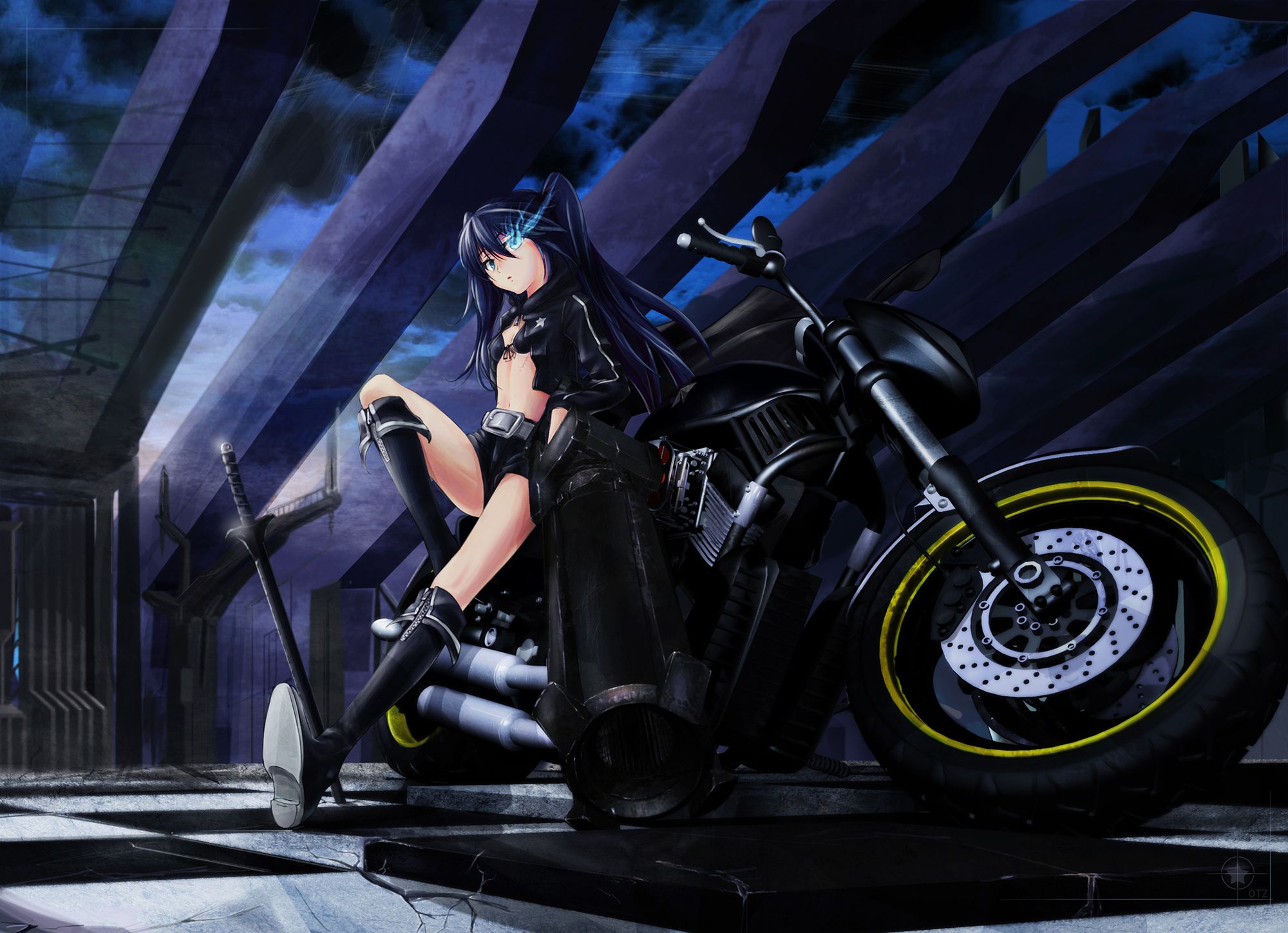 Black Rock Shooter With Motorcycle - HD Wallpaper 